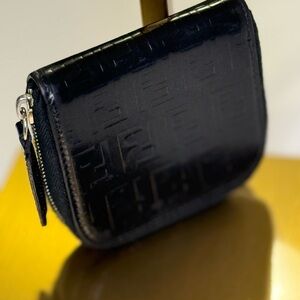 Fendi Black FF Embossed Leather Coin pouch